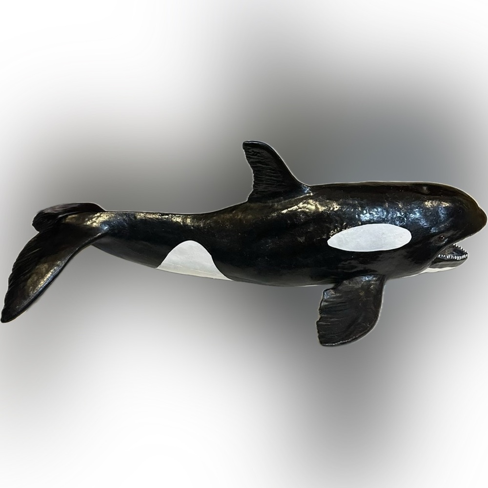 VTG YTK RARE XL RUBBER ORCA KILLER WHALE 20” TOY FISH OCEAN SEA SHAMU SEAWORLD
